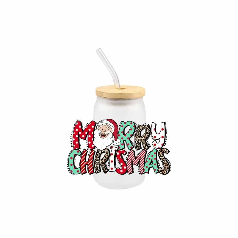 Рождественская переводная наклейка с Санта Клаусом UV DTF Санта-малыш стеклянная