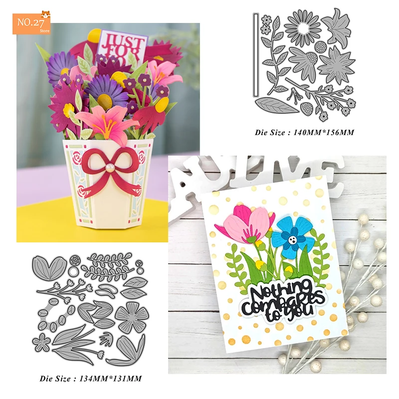 

2023 New Flower Bouquet Metal Cutting Dies DIY Scrapbooking Christmas Tree Frame Photo Album Decor Stencil