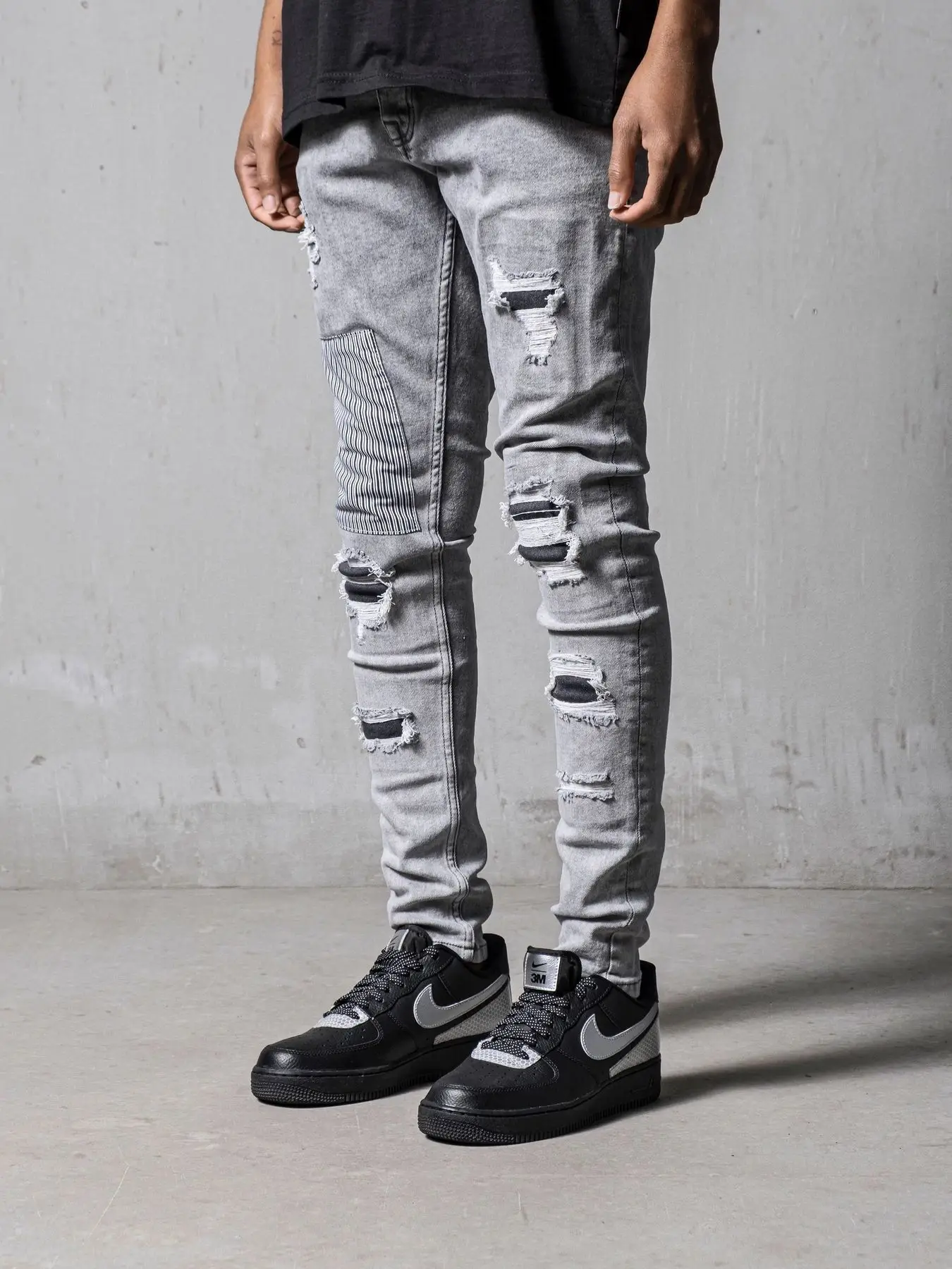 Fashion Ripped Patch Men's Trousers Classic Color Slim Stretch Small Leg Jeans High Street Casual Trend Youth Quality Jeans 2022