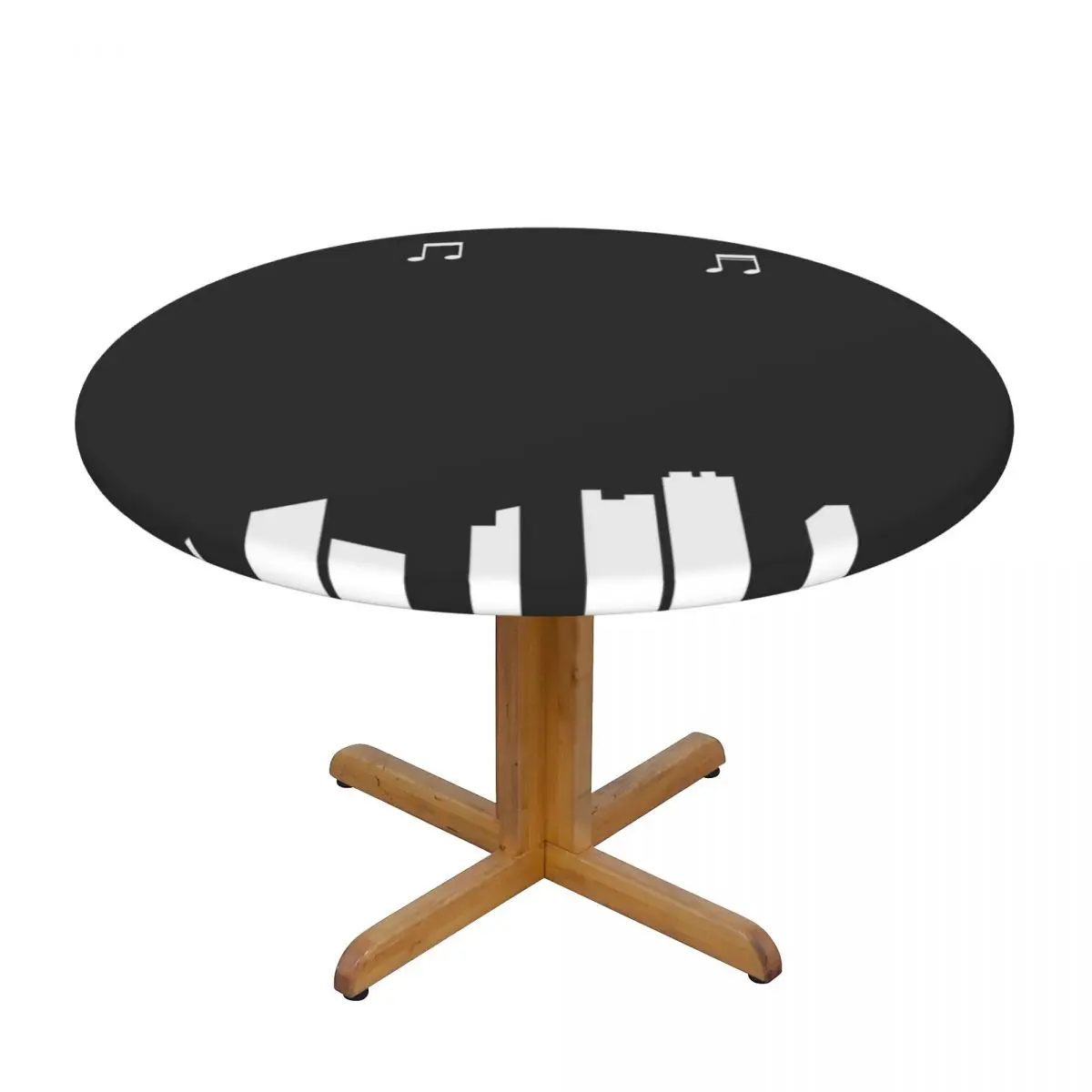 

Round Table Cover Cloth Protector Polyester Tablecloth Piano Notes Fitted Table Cover with Elastic Edged