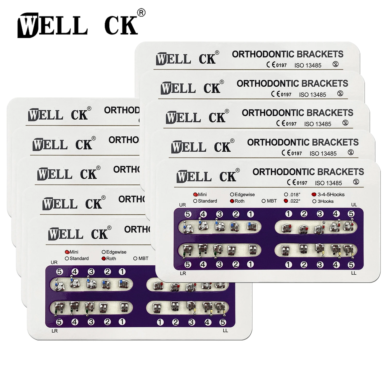 

10 Packs WELLCK Dental Orthodontic Metal Braces Bracket Mini Roth/MBT/Edgewise Slot 0.022 0.018 Hooks 3-4-5 Dentist Bracket