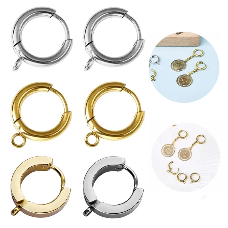 

10pcs Stainless Steel Gold Huggie Earring Hooks With Loop Round Ear Post With Open Jump Ring For DIY Jewelry Making Supplies