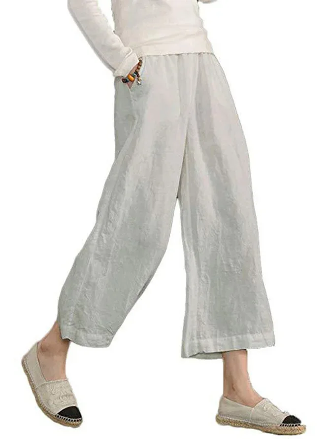 2023 Summer Cotton Linen Women's Long Pants Black Casual Wide-leg Pants Female New Loose Elegant Fashion Ladies Bottom