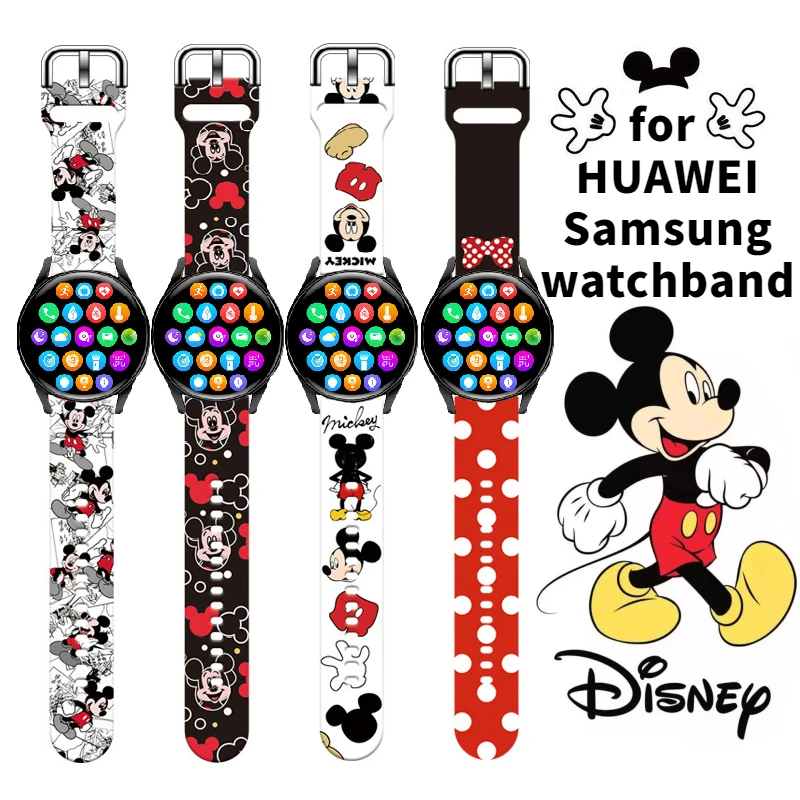 Фото Ремешок для часов Disney Mickey Minnie для Huawei watch 2Pro GT/GT2 Samsung galaxy watch/active2/gear sport/s3 Sz, классический ремешок 20 мм, 22 мм №1