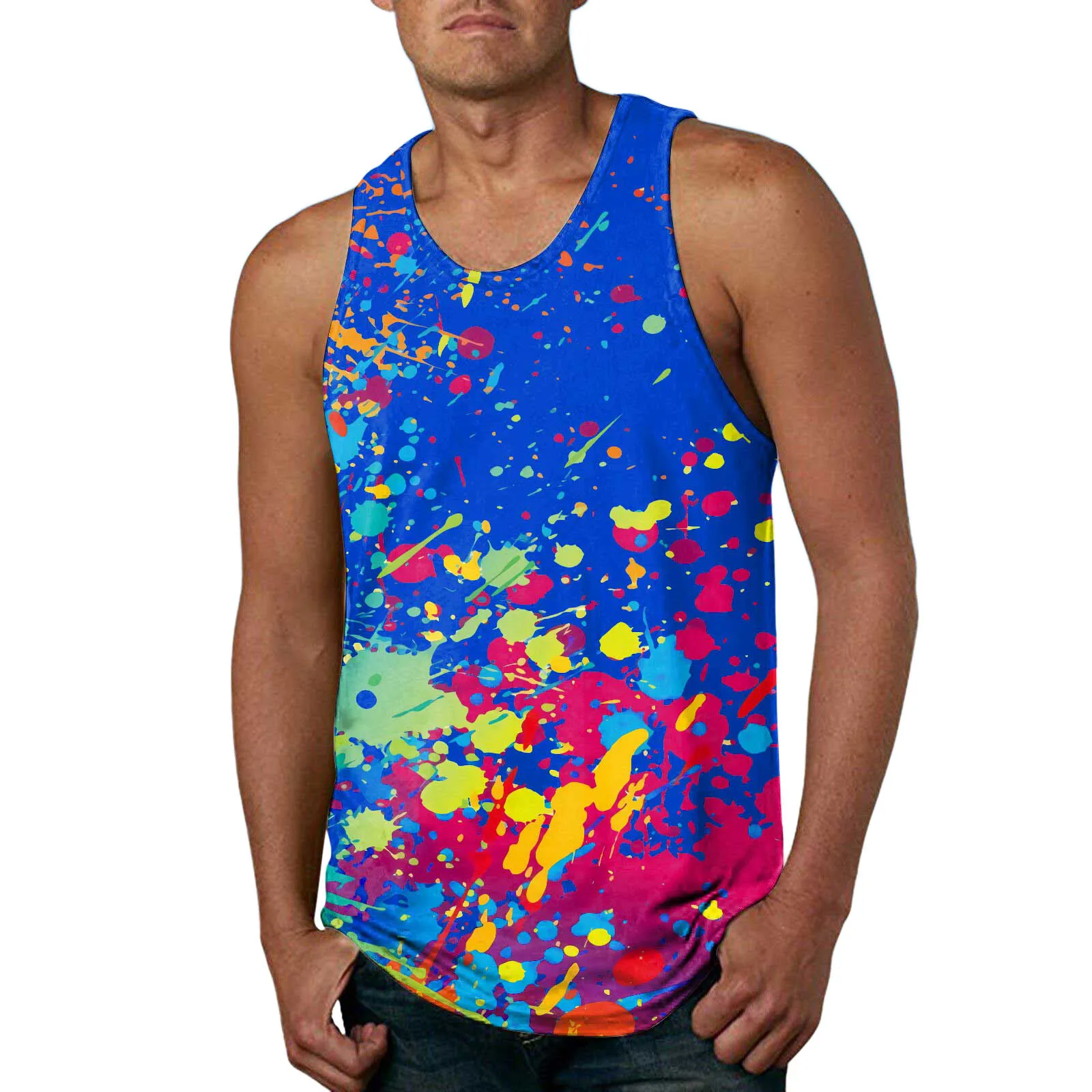 

flower printing Men Casual Spring Summer Tank Tops Sleeveless Printed O Neck Shirt boy Tank Tops Blouse Clothes Fashion Summer
