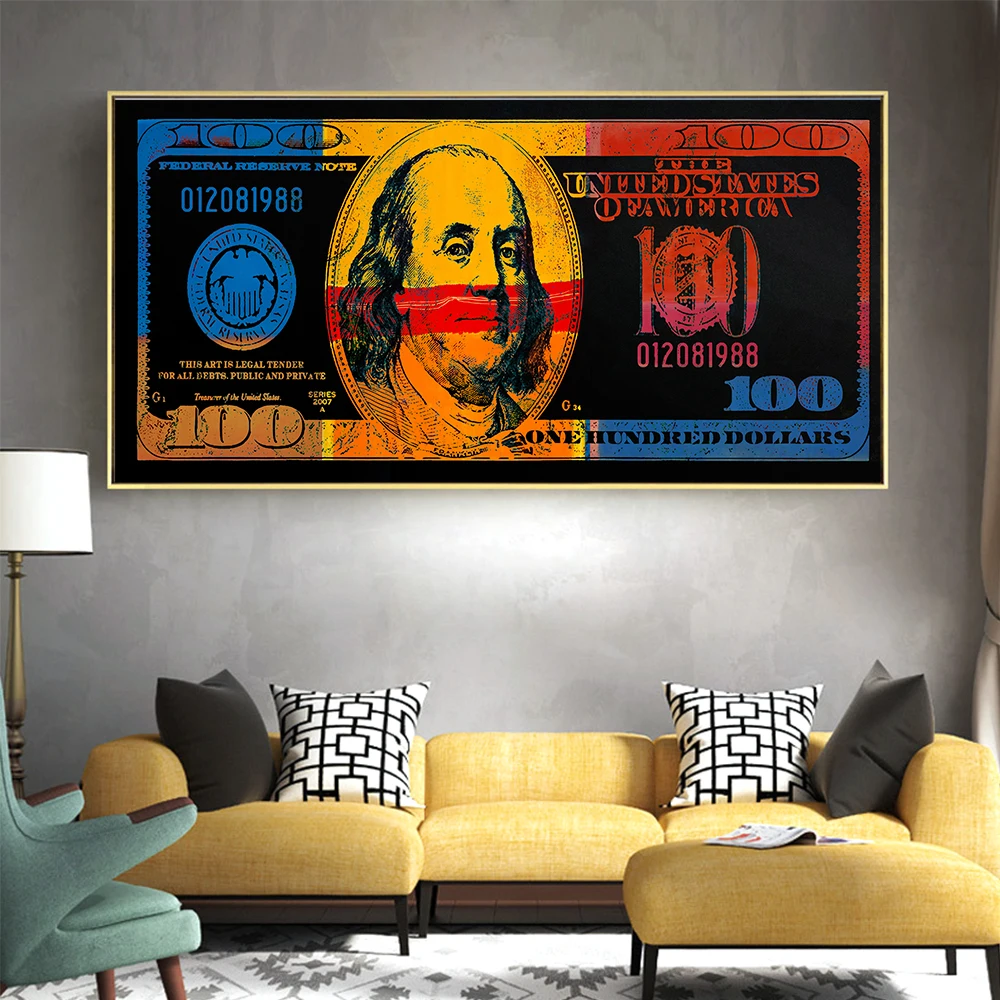 

2022 Golden Modern Popular Color Hundred Money Canvas Painting Wall Art Quadro Street Living Room Home Decor