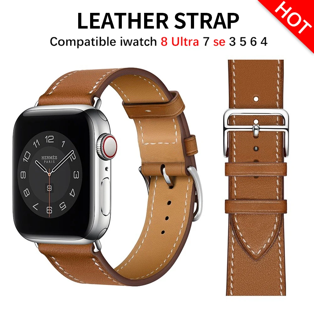 

Ремешок кожаный для Apple Watch Series Ultra 8 7 6 5 SE, сменный Браслет из натуральной кожи для iWatch, 49 мм 45 мм 44 мм 42 мм