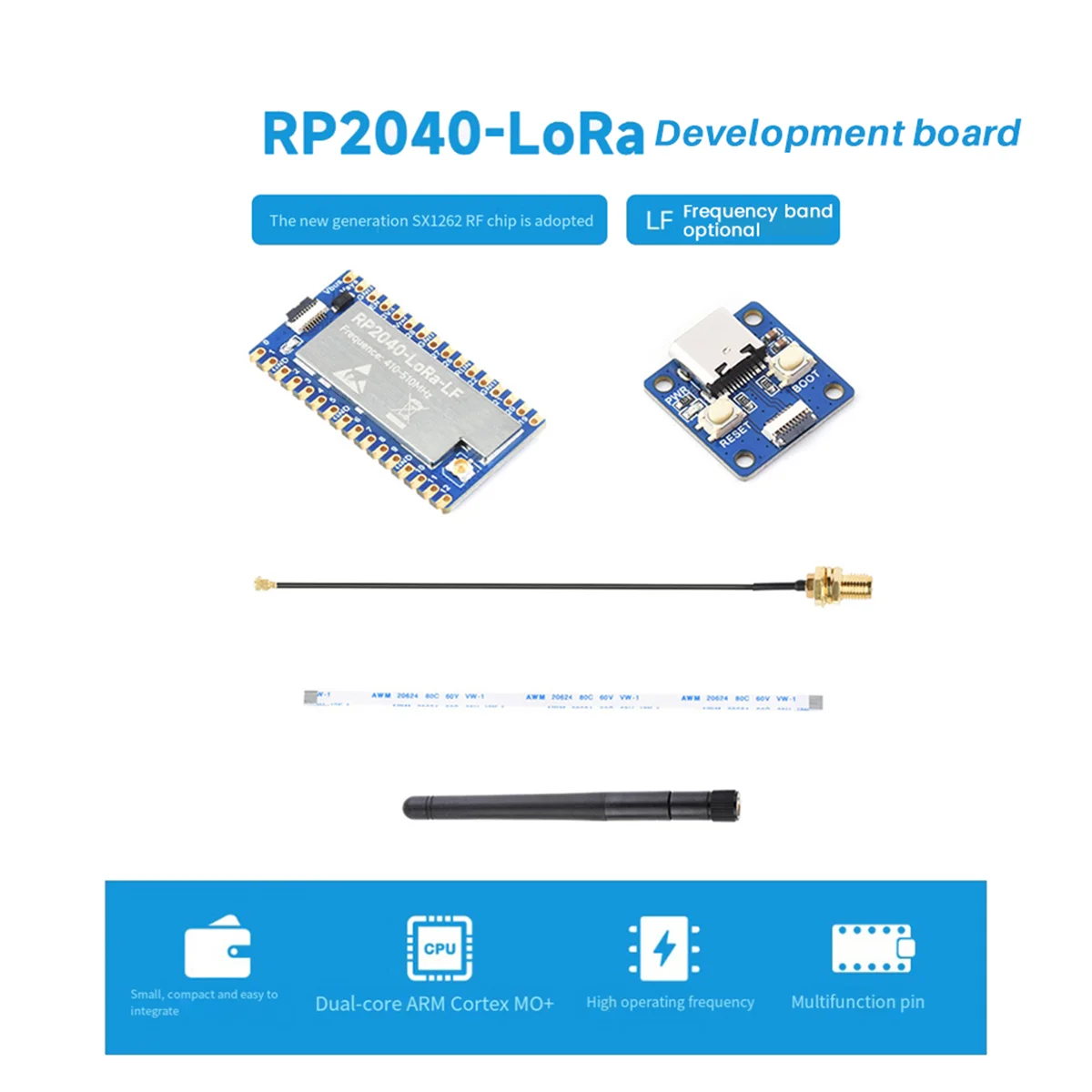 Комплект макетной платы RP2040-LoRa LF + плата адаптера SX1262 Плата разработки 410-510 МГц