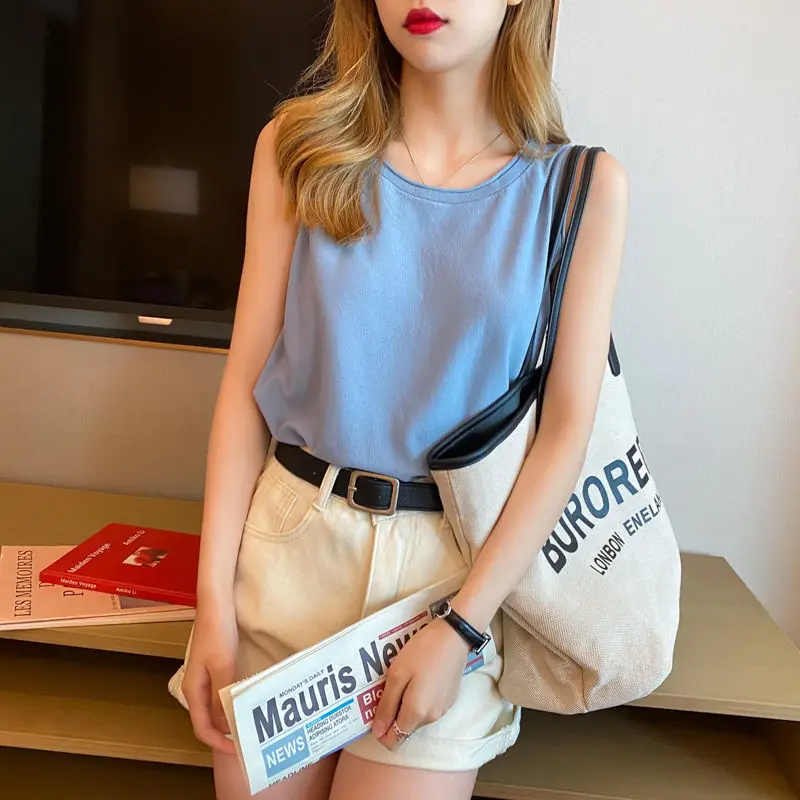 Майка женская трикотажная универсальная модный простой темпераментный Топ из