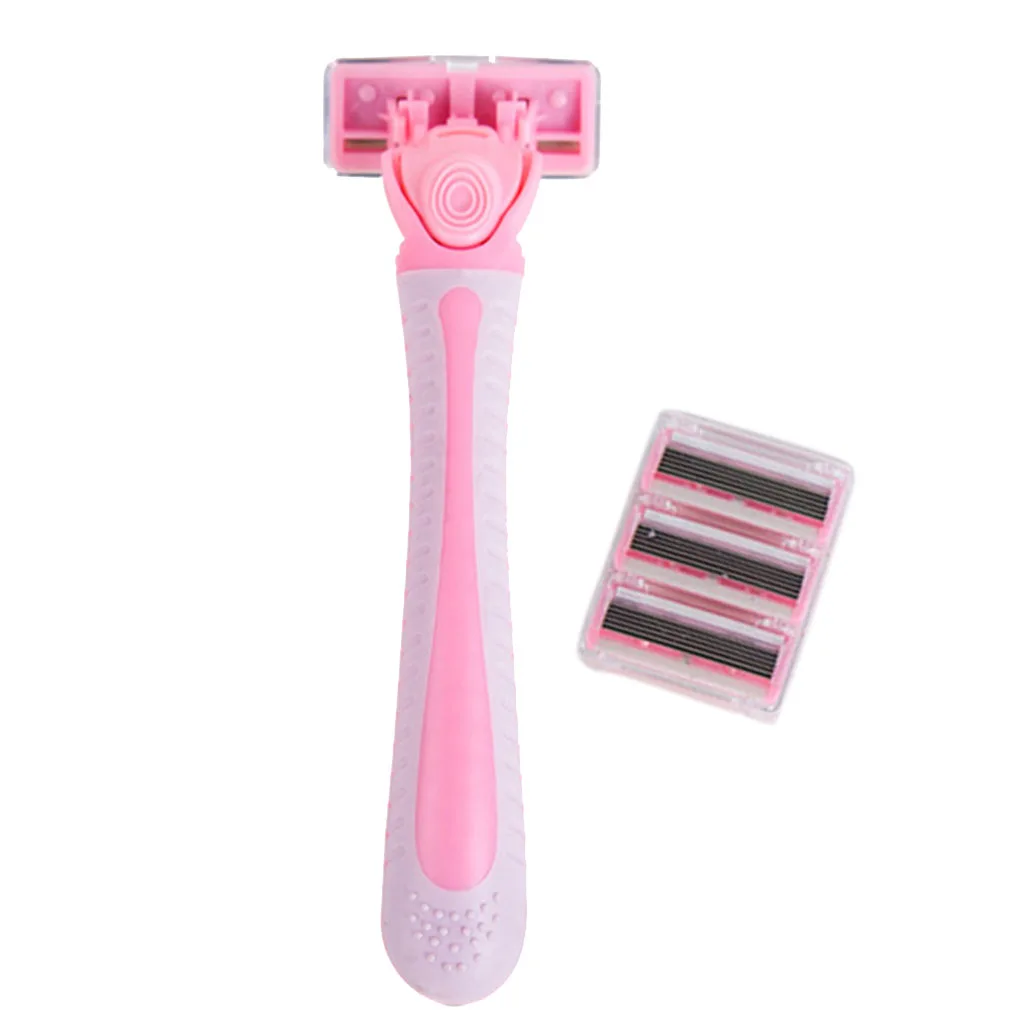 

Color Random Women Manual Leg Hair Razor Remover Girl Stainless Steel Blade Shaver Set 4 Refill 1 Storage Box