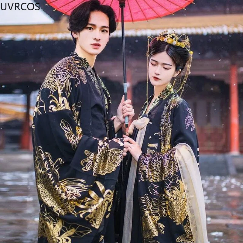 Ancient Chinese Traditional Dress Black Hanfu Sets Paired Clothing for Couple Halloween Cosplay Costume Oriental Dance Men Women images - 6