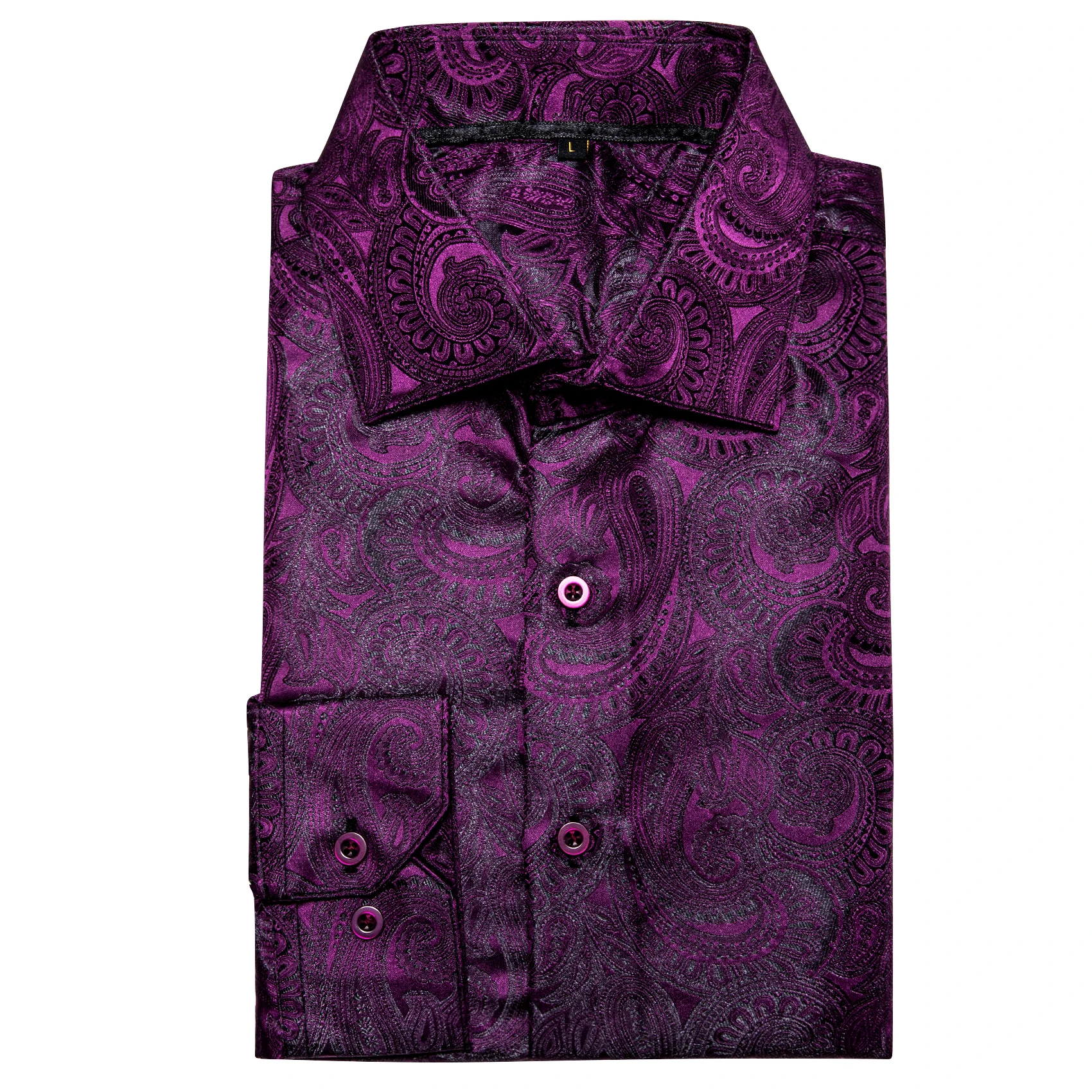 New Purple Men Silk Shirt Spring Autumn Long Sleeve Floral Lapel Shirt Casual Fit Set Party Wedding Business Male Barry.Wang