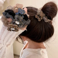 korean new luxury mesh bear elastic hair bands ties girls rubber cute ponytail hairbands scrunchie fashion hair accessories
