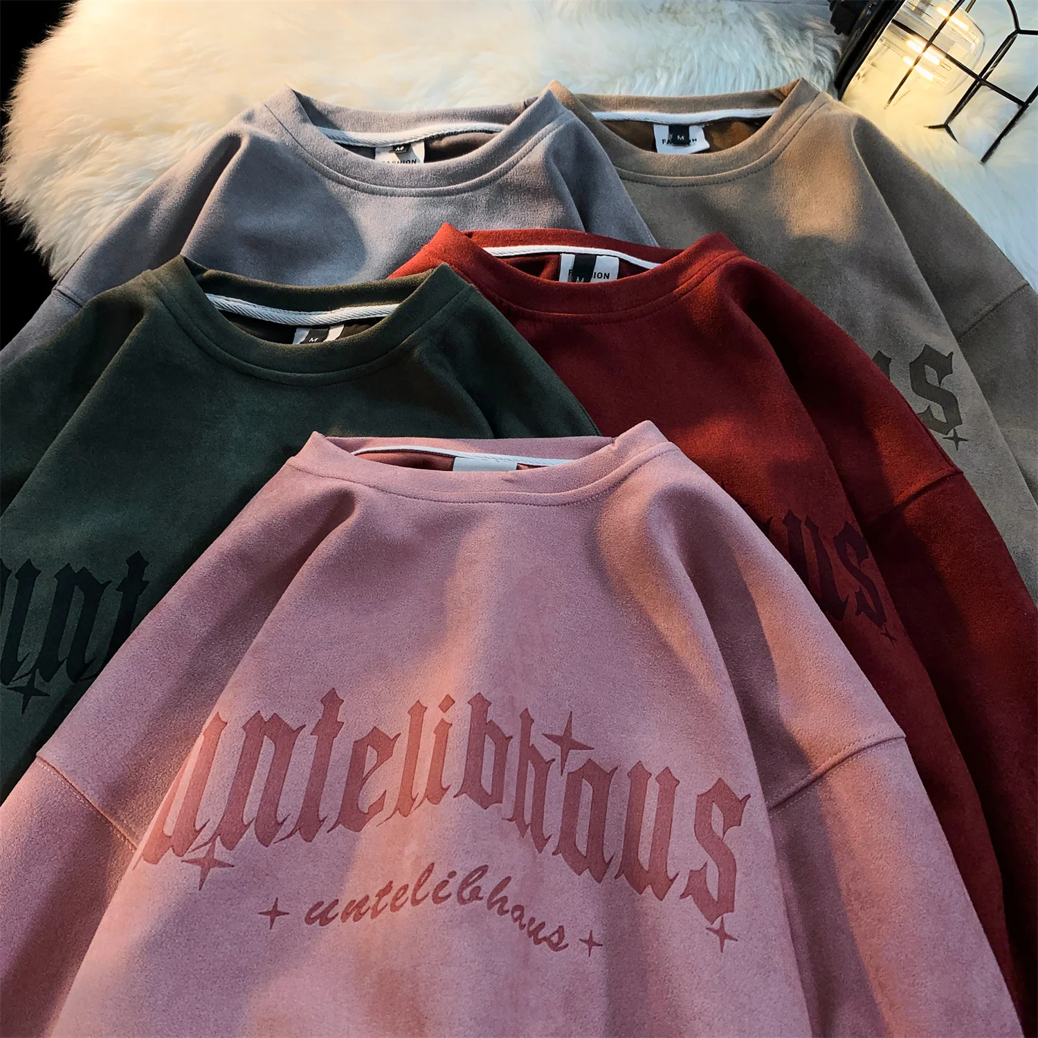 

Quality Suede O Neck Sweatshirts Man Street Hip Hop Letter Printed Casual Tops Pullover Sweater Male Oversized Harajuku Tshirt