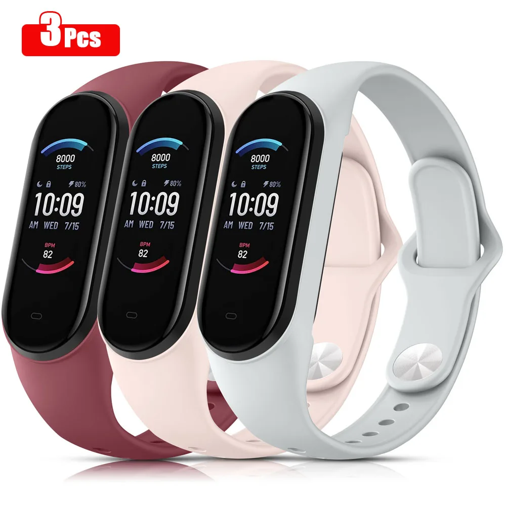 3Pcs Silicone Strap For Xiaomi Mi Band 5 6 Band Wristband Watchband For Xiaomi Mi Band 5 6 Miband 5 6 Strap Smartwatch Accessory