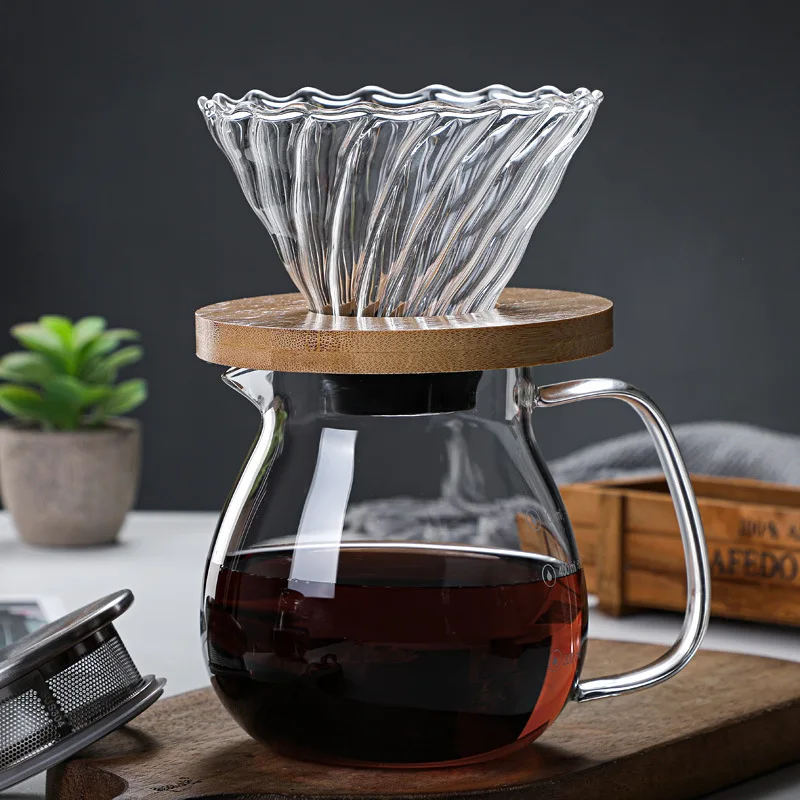 

Heat Resistant Clear High Borosilicate Coffee Maker Jug Wooden V60 Cup Paper Fliter Drip Kettle Reusable Pot Coffee Set Barista