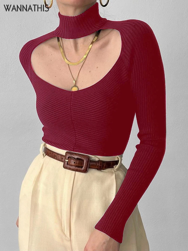 

Женский трикотажный пуловер WannaThis, облегающий однотонный офисный пуловер с вырезом и высоким воротом, осень 2022