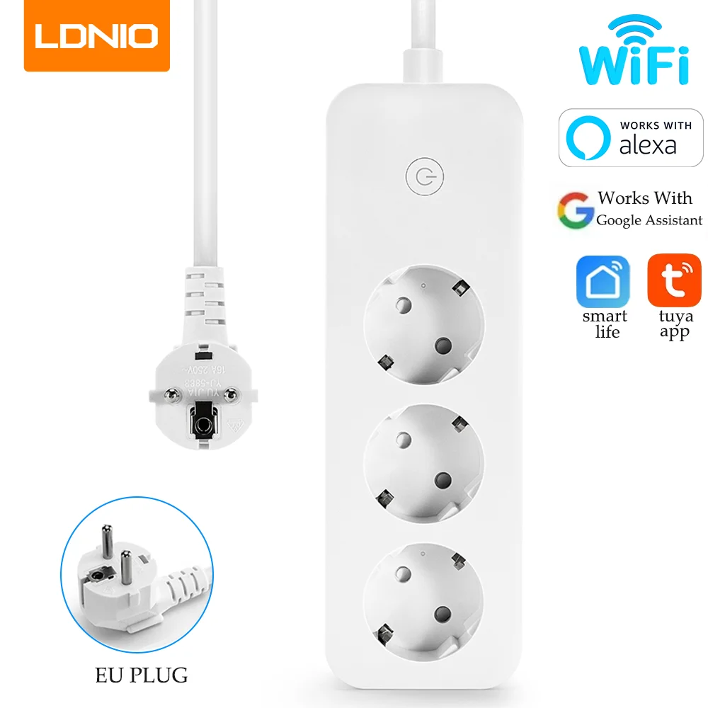 

Умный удлинитель питания LDNIO Smart Wifi, 3 розетки для розеток европейского стандарта, умная жизнь, электрические розетки с дистанционным управлением, поддержка Alexa Google Assistant