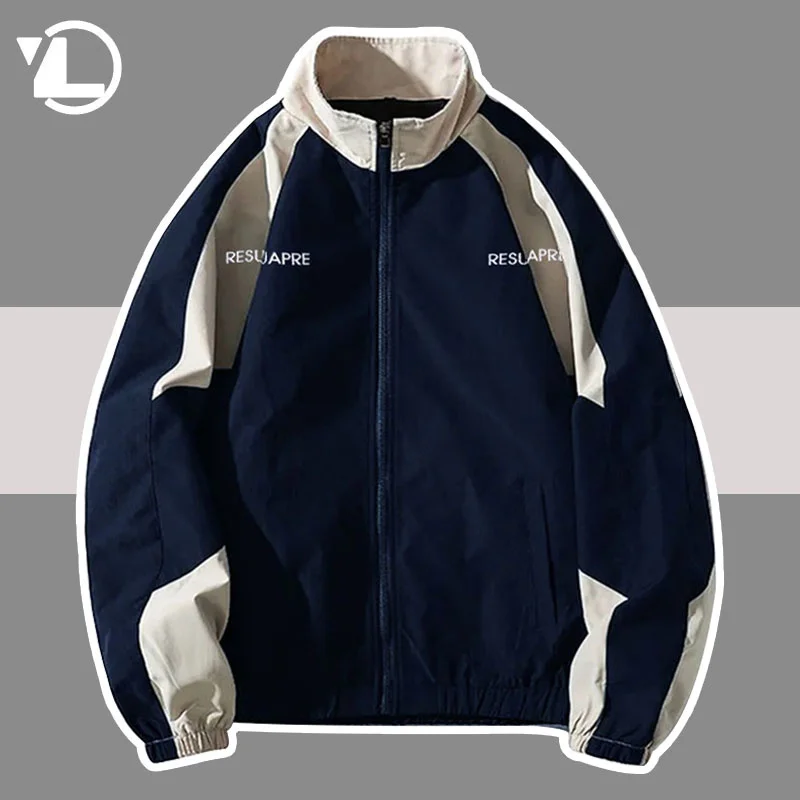 

College Style Jackets Men Spring Windbreaker Loose Patchwork Thin Casual Coat Women Fashion Autumn Retro Varsity Coats Unisex