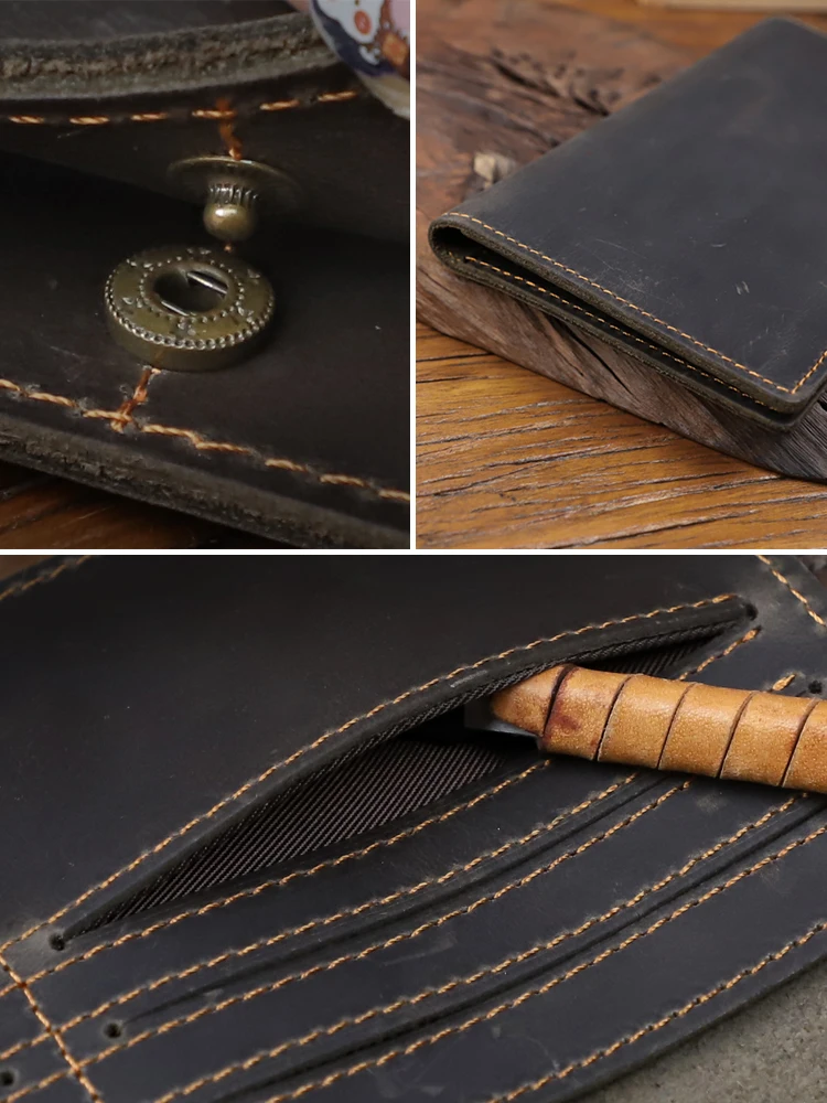 Винтажный кошелек из натуральной кожи Crazy horse Мужской Длинный клатч сумка ручной