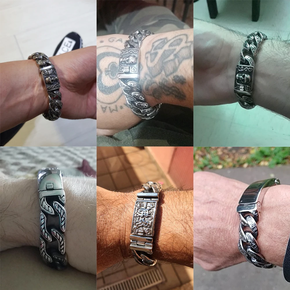 Тяжелый браслет 15 мм в стиле ретро панк с черным черепом мужской модный из