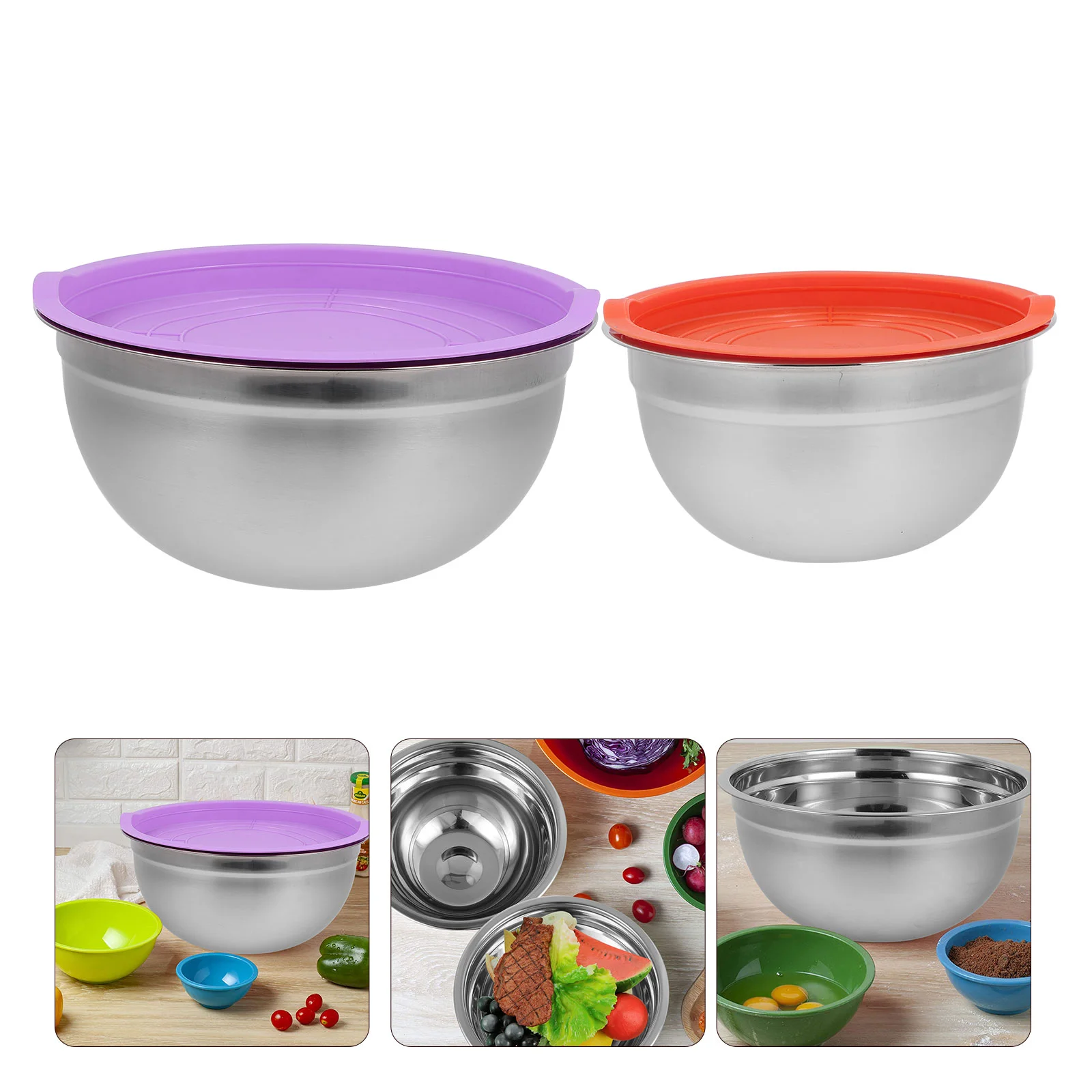 

2pcs Multipurpose Durable Helpful Rustproof Stainless Steel Bowls Egg Mixing Bowls