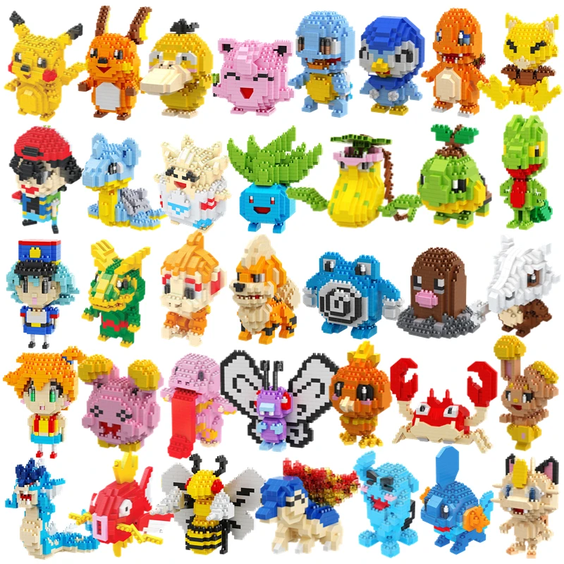 

146-400Pcs Pokemon Blocks Cartoon Mini Small Building Block Toys Pikachu Squirtle Charizard Psyduck Anime Figure Assemble Model