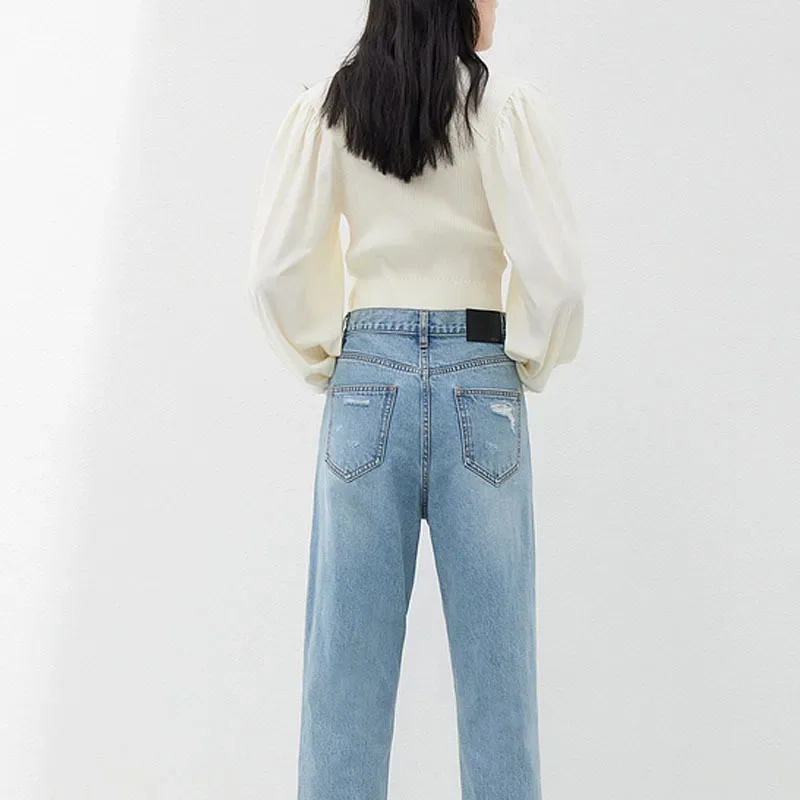 Вязаный топ во французском стиле разумный дизайн кардиган с пышными рукавами