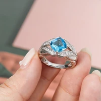 hot sale new european and american popular sea blue square exquisite twist ladies ring whole sale jewlery for women rings