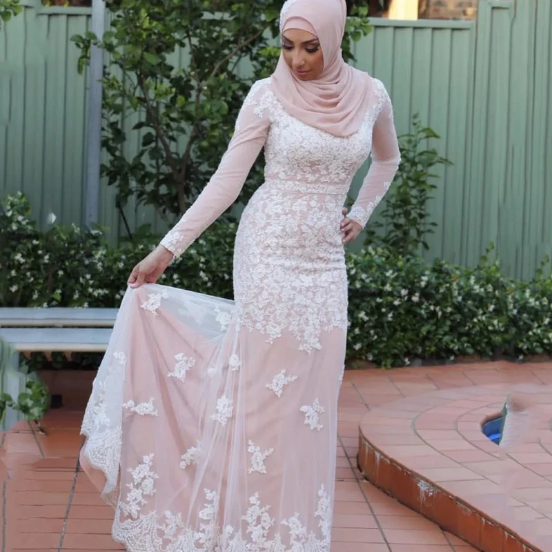 

VENUS Muslim Arabic Women's Formal Party Evening Gowns High Neck Prom Dress With Lace Appliques Hijab Party Dress فساتين السهرة
