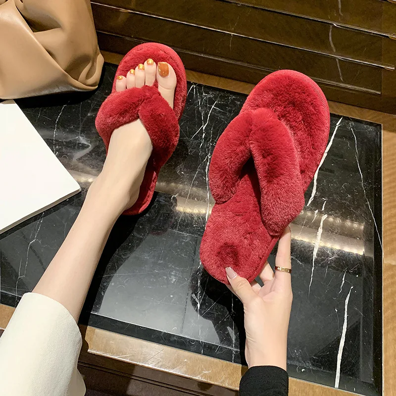 

Hairy Slippers Women's Autumn and Winter New Home Interior Non-slip Home Tide Outside Wear Flip-flops Shoes for Women
