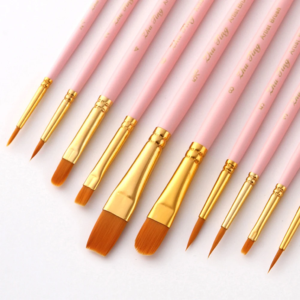 

10Pcs/Set New Different Size Artist Nylon Hair Paint Brush Acrylic Oil Painting Brushes DIY Watercolor Pen Drawing Art Supplies