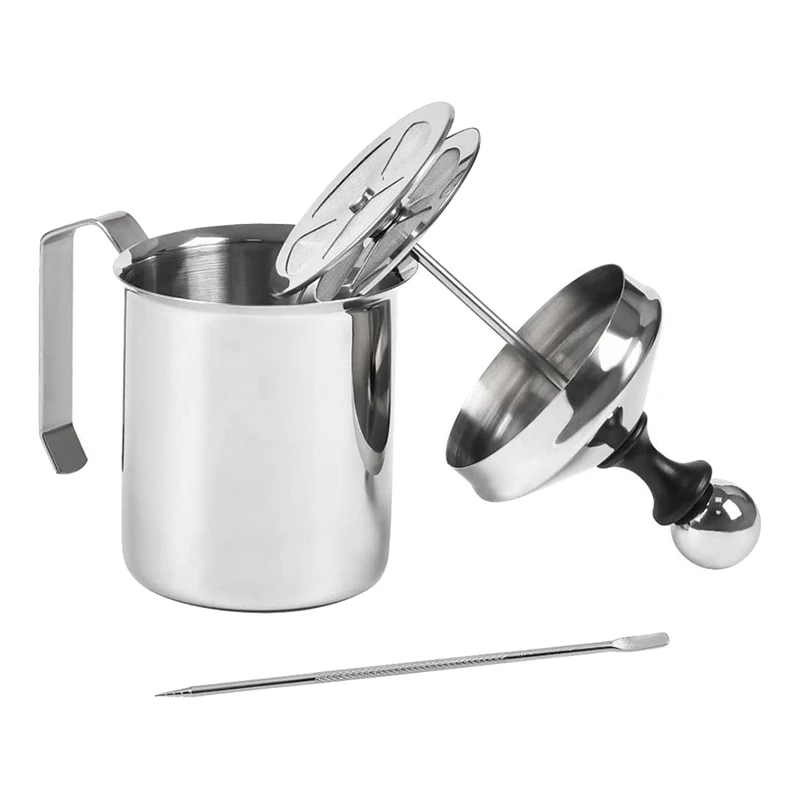 

500Ml Stainless Steel Double Mesh Milk Frother,Milk Frother Jug With Art Pen,For Making Coffee Cappuccino Frothing Milk