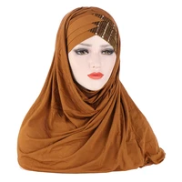 forehead cross hair wrap scarf solid color glitter sequins jersey hijabs muslim headband women turban hair cap headscarf 2022