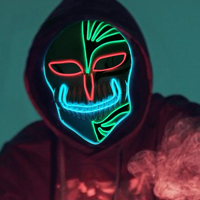 Светящаяся маска аниме японского Блич косплей LED неоновая луминесцентная вечеринка маскарад на Хэллоуин и карнавал.