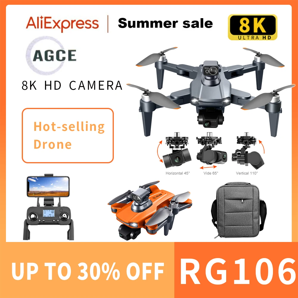 

AGCE GPS Drone RG106 8K HD Camera 3-Axis Gimbal Anti-Shake Aerial Photography Brushless Motor Aircraft Folding Quadcopter RC 3KM