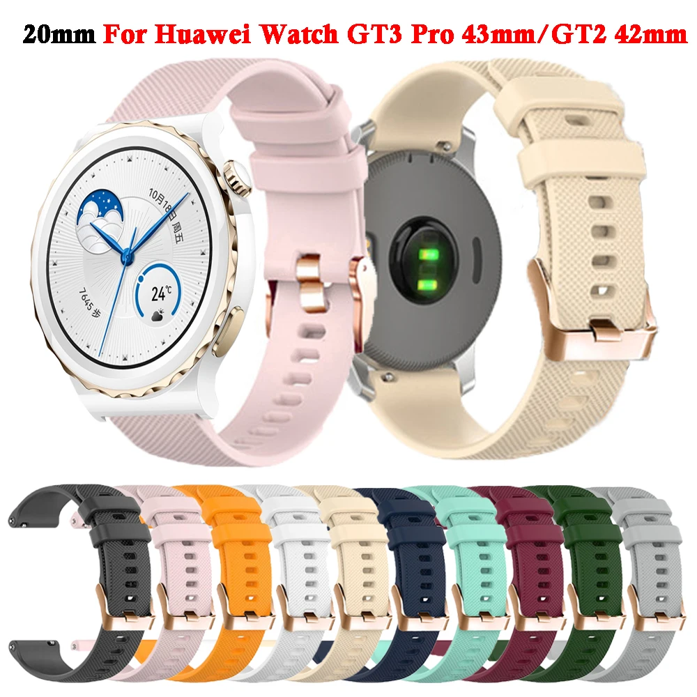 

Silicone 20mm Watch Strap For Huawei Watch GT3 Pro 43mm Smartwatch Bracelet Wristband GT 2 GT2 GT 3 42mm Woman Watchbands Belt