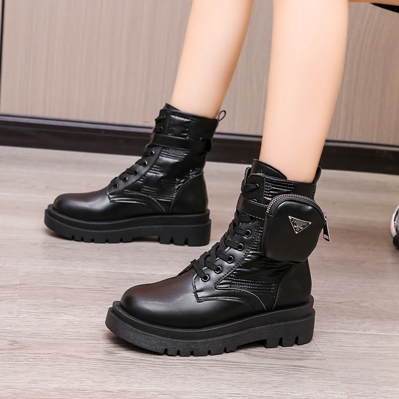 Женские мотоциклетные ботильоны из искусственной кожи на толстой подошве