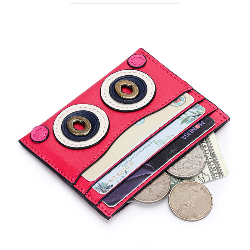 Genuine Leather Cute Coin Wallet Card Holder Bag Students Cowhide ID Credit Bank Business Clip Case Purse For Men Women