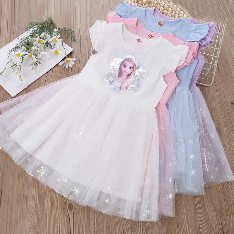 Girls Clothes 2023 New Summer Princess Dresses Flying Sleeve Kids Dress Frozen Elsa Party Baby Dresses for Children Clothing