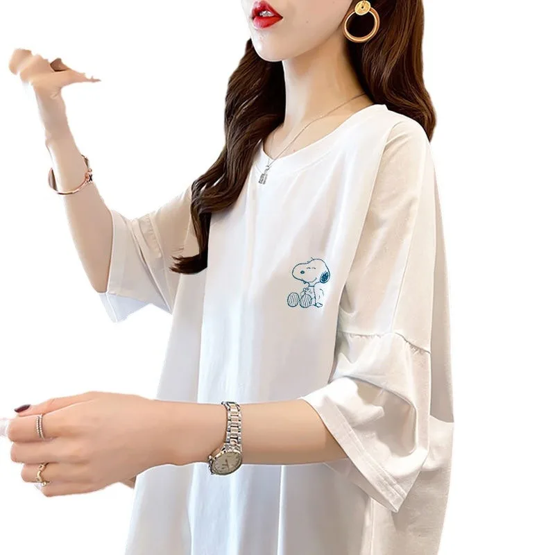 Футболка с рисунком Снупи Kawaii Estate Donna Cotone StampaTraspiranteCamicia A Maniche CorteY2K Coppia Casual Girocollo Top
