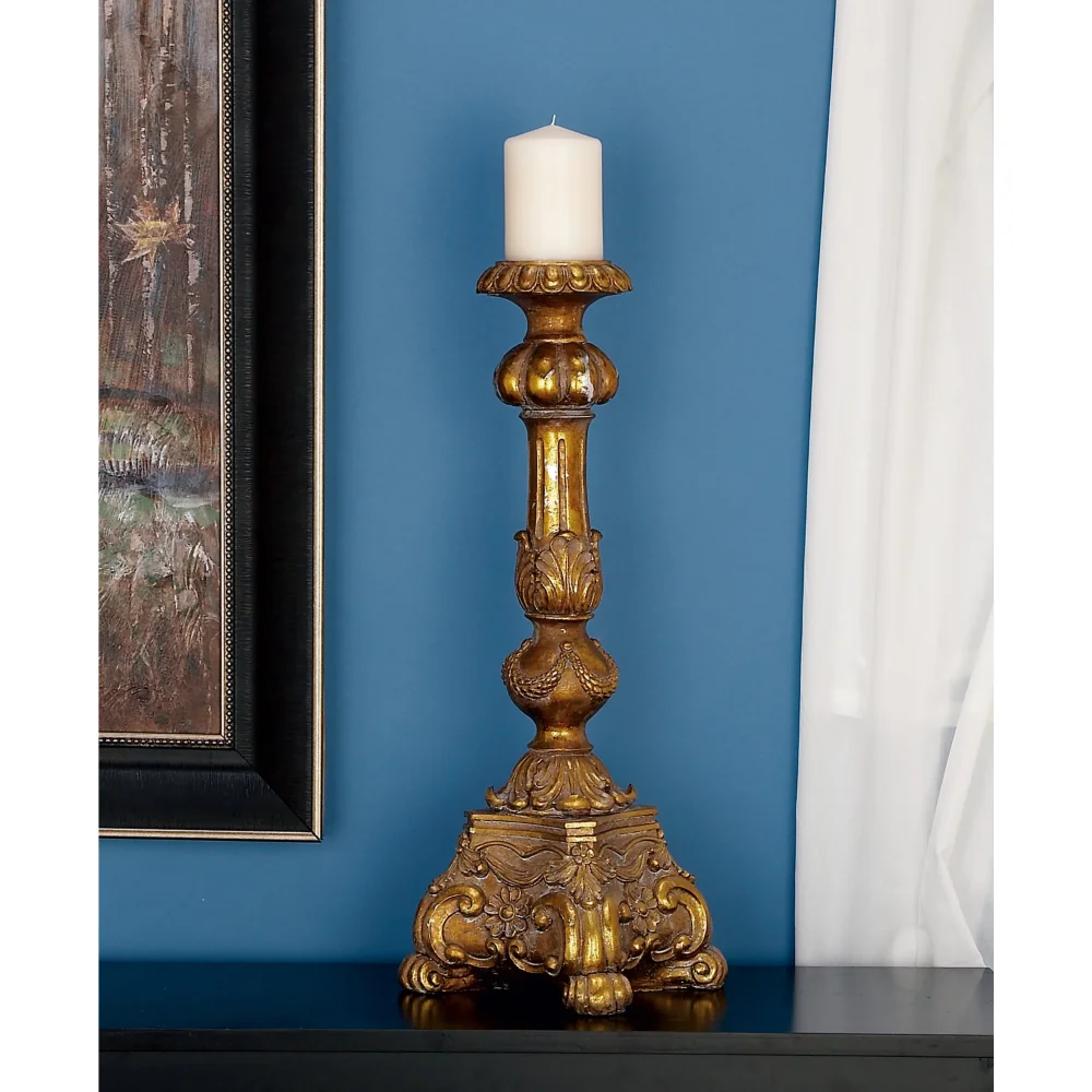 

BOUSSAC DecMode Gold Polystone Tall Standing Candle Holder, Candle Stick Holder, Home Decor, Wedding Table Decoration