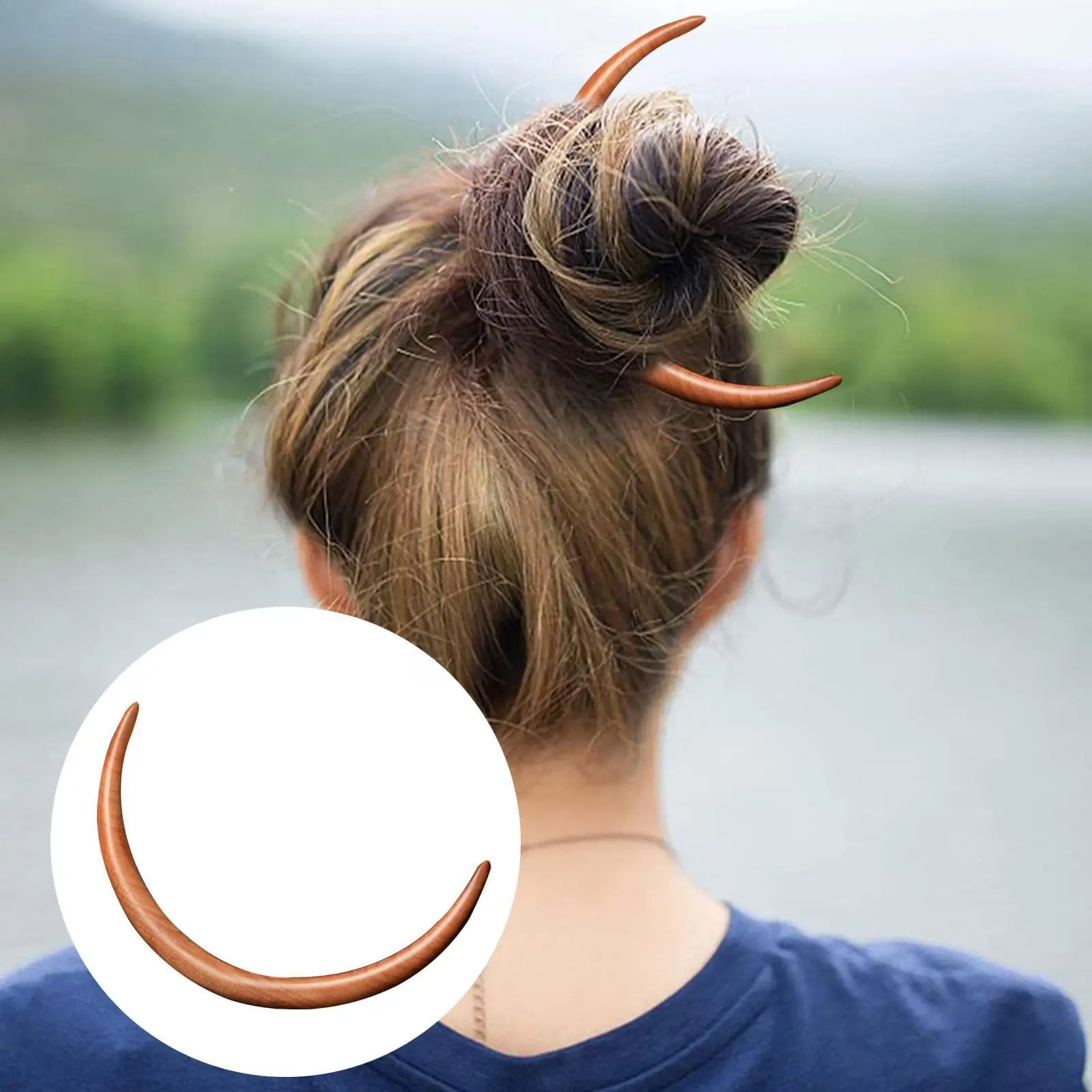 

Personality Moon Hairpin Fork Hand Carved Crescent Tool Fork Wooden Hair Comb Thick Long Hair Styling Moon Stick Hair Hair D9q2