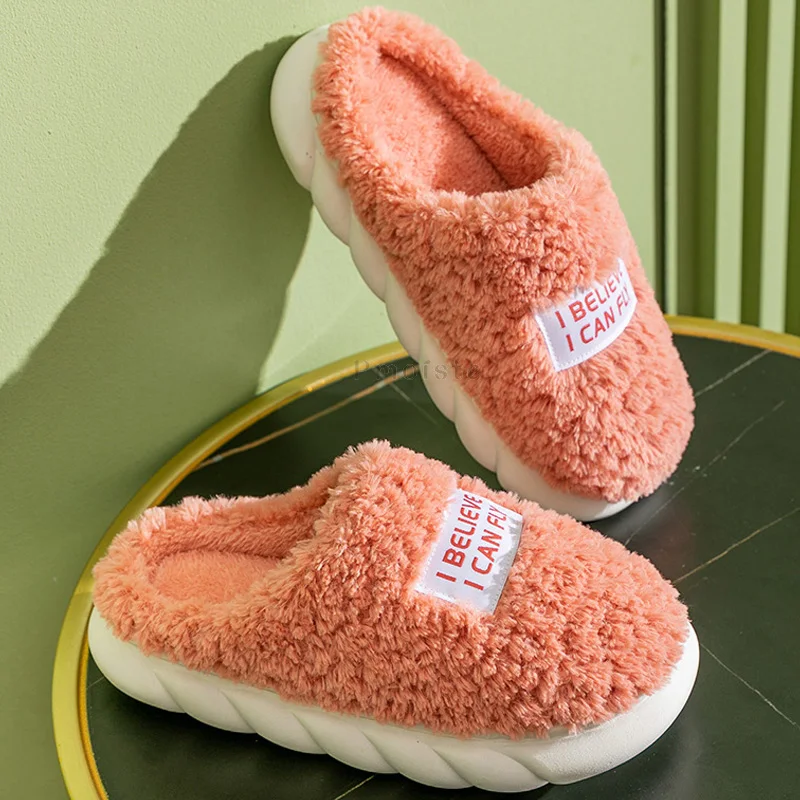 

Home Slippers for Women Platform Shoes with Fur Classic Solid Plush Warm Home Slippers Soft Female Indoor Slippers Couples