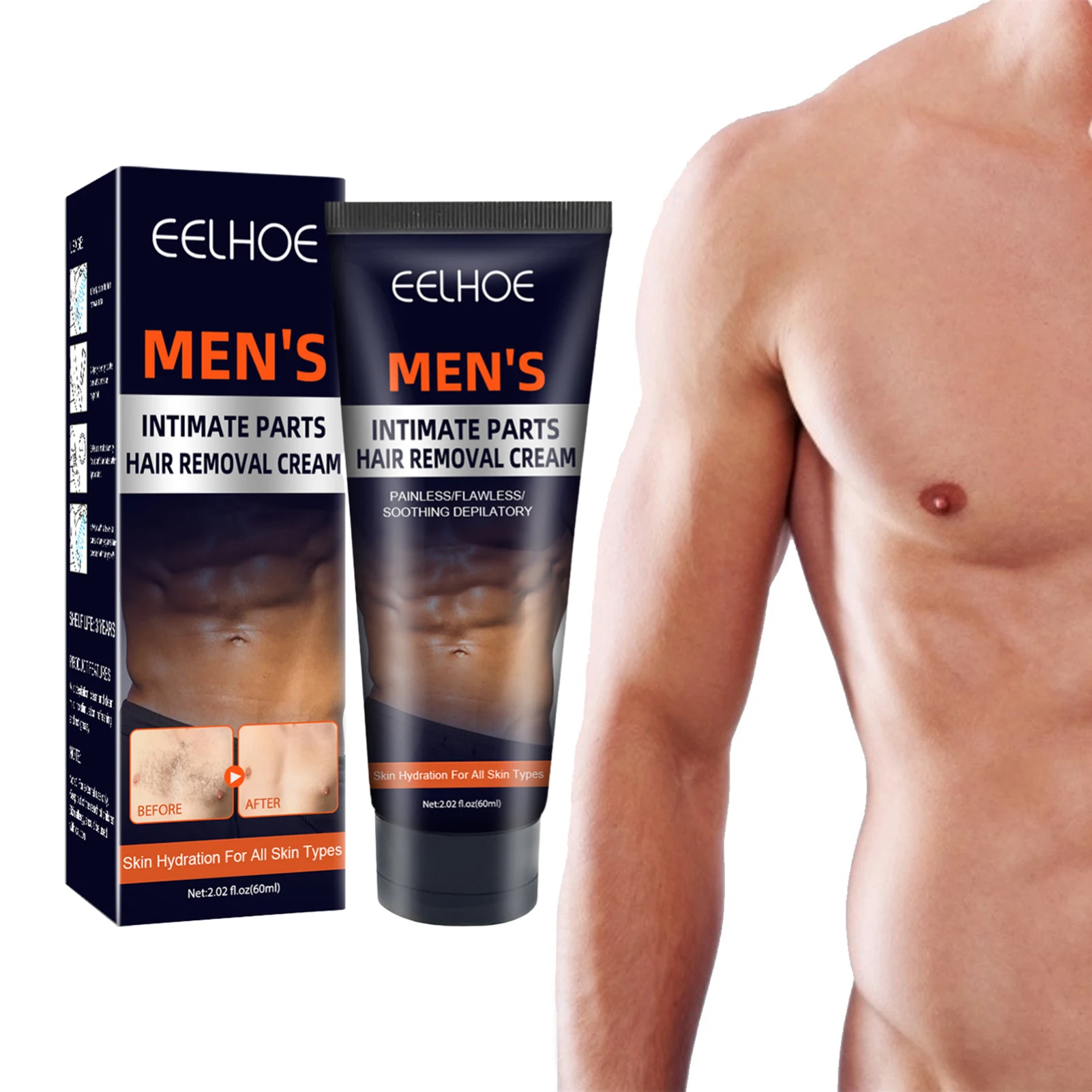 Hair Removal Cream Painless Hair Removing Cream 60 ML Soothing Depilatory Cream For Removing Coarse Male Body Hair Suitable For