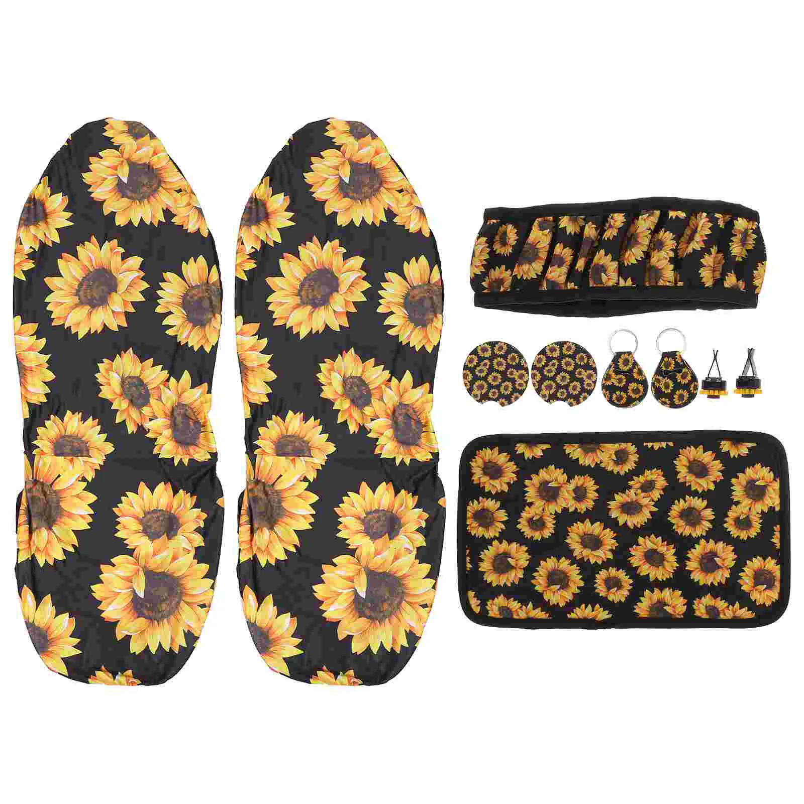 

Sunflower Car Auto Accessories Set Steering Wheel Cup Covers Air Vent Coaster Cover Mat Key Holder Ring Clip Charm Flower Yellow