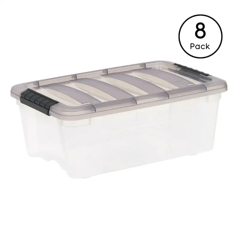 

Excellent 8-Pack, 13 Quart Clear Gray Stack & Pull Plastic Storage Boxes Drawer organizers Storage organizer Desk organizer Jew