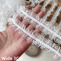3cm wide white mesh embroidery fringe ribbon elastic pleats ruffle trim lace applique dress collar cuffs diy crafts sewing decor