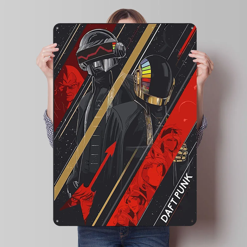 Фото Daft Punk Art Печатный Плакат Индивидуальное Настенное Искусство Ретро Винтаж Металлические Оловянные Вывески для Домашнего Офиса Украшения Игровой Бар Аксессуары №1
