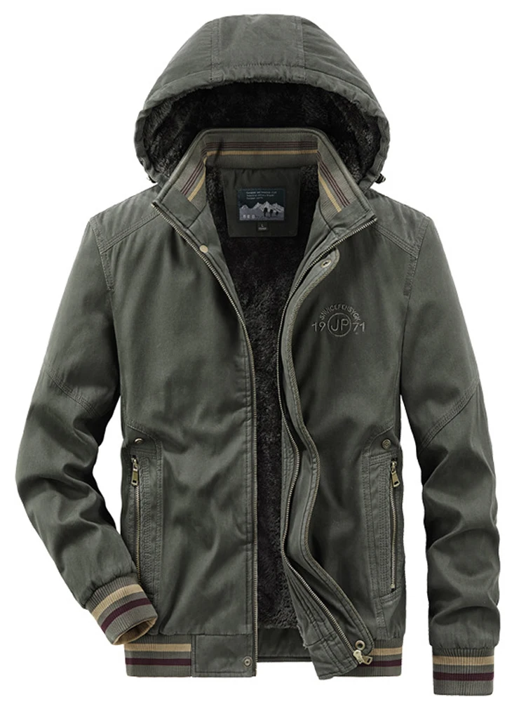 

Large Size M-6XL Winter Jacket Men Outdoor Casual Hooded Collar Windbreaker Mens Jackets and Coats Thick Fleece Warm Outerwear